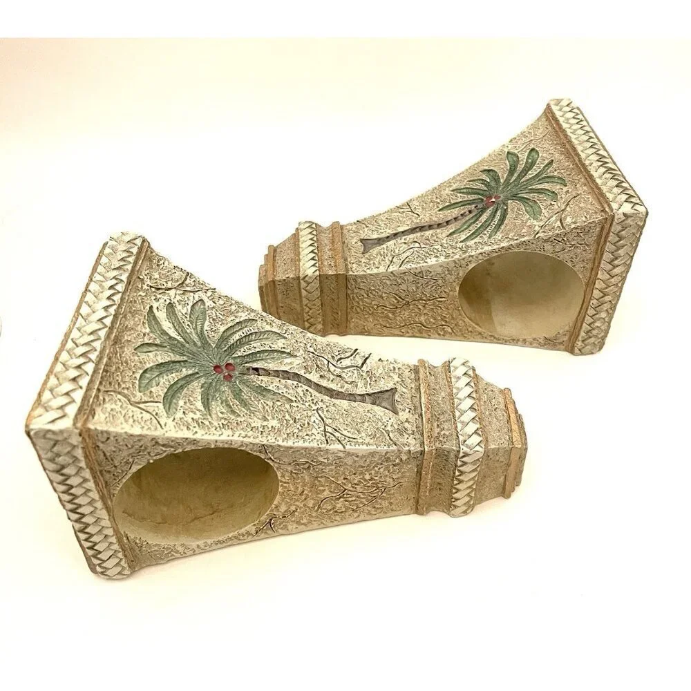 Palm Tree Curtain Rod Corbels set Resin 7x4x3.5” Tropical Decor